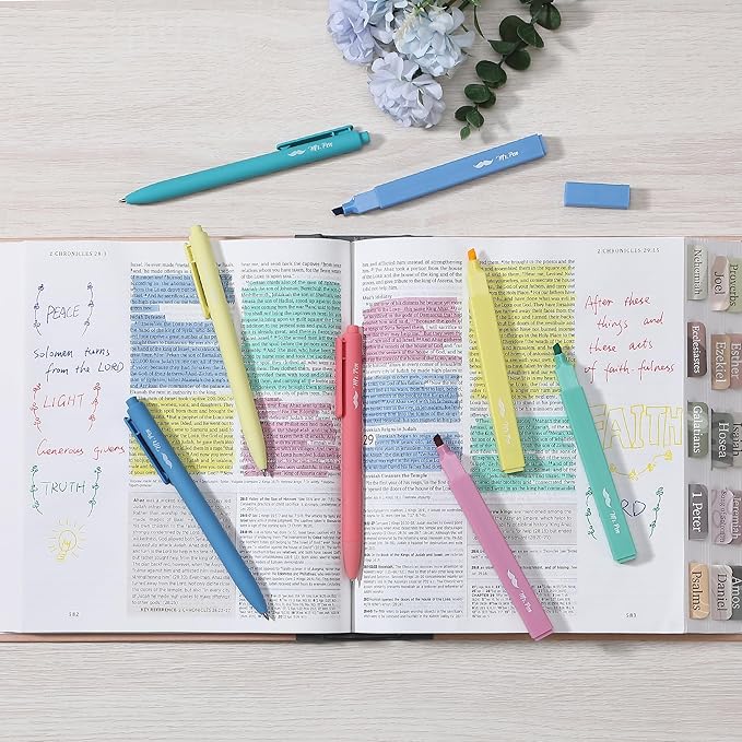 Mr. Pen- Aesthetic Highlighters and Gel Pens, 12 Pack, Pastel Color Bible Highlighters No Bleed, Colorful Ink Gel Pens Fine Point 0.7mm, Highlighter Pens