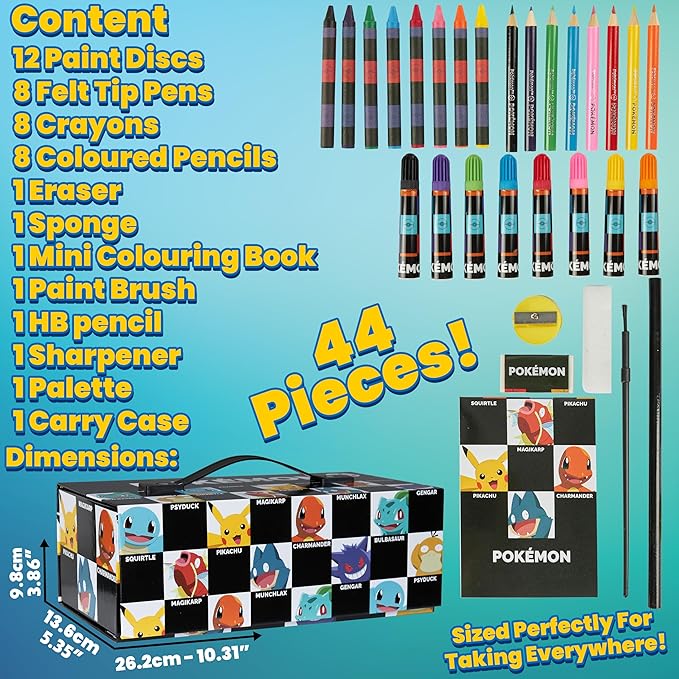 Pokemon Art Set for Boys Girls Drawing Painting Kit Markers Crayons Colored Pencils School Supplies Anime Gifts for Kids (Black)