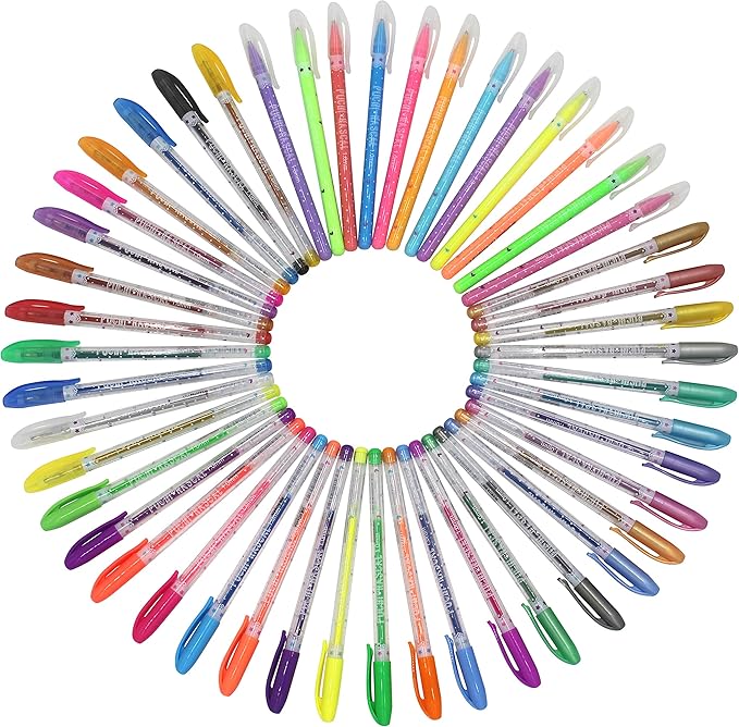 Gel pens for Adult Coloring Book with Case,Including Metallic, Pastel, Neon, Glitter,1.0 mm Fine Point Tip,48 PCS