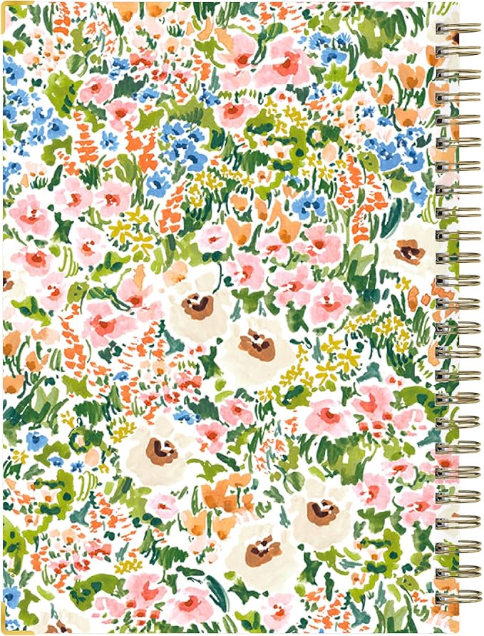 Blue Sky Day Designer Hard Cover Notebook, 5.75" x 8.5" Undated Journal, 160 Lined & Perforated Pages, Includes Index Pages, Gold Durable Twin Wire Binding, For Office and School, Ashley Cottage