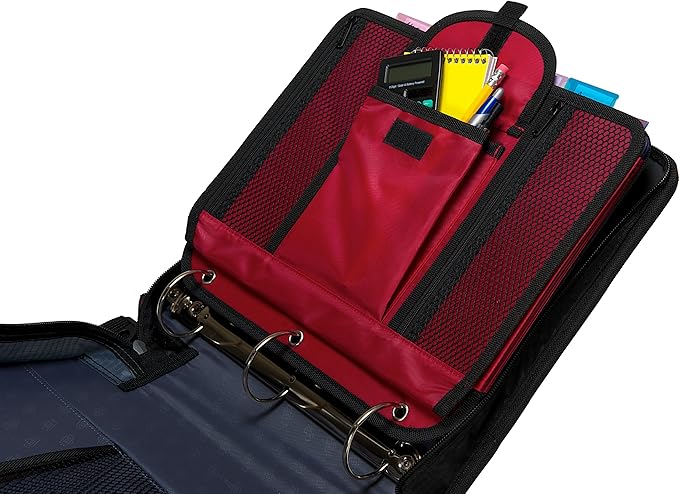 Case It 5-Tab Binder Accessory, 5-colored tabbed, 6 pocket expanding file, fits any standard 3 ring letter size binder, additional zippered mesh pockets for pen storage, ACC-21, Red