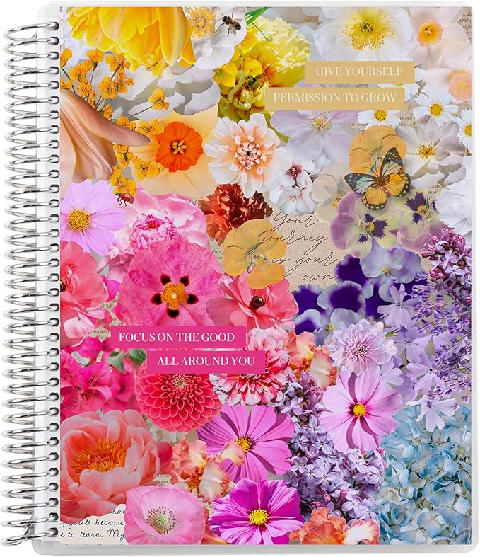 Erin Condren 8.5x11 Floral Collage Coiled Notebook - productivity, platinum coil