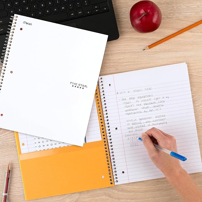 Five Star Spiral Notebook + Study App, 1 Subject, College Ruled Paper, 8-1/2" x 11", 100 Sheets, White & Amethyst Purple, 2 Pack (820186)