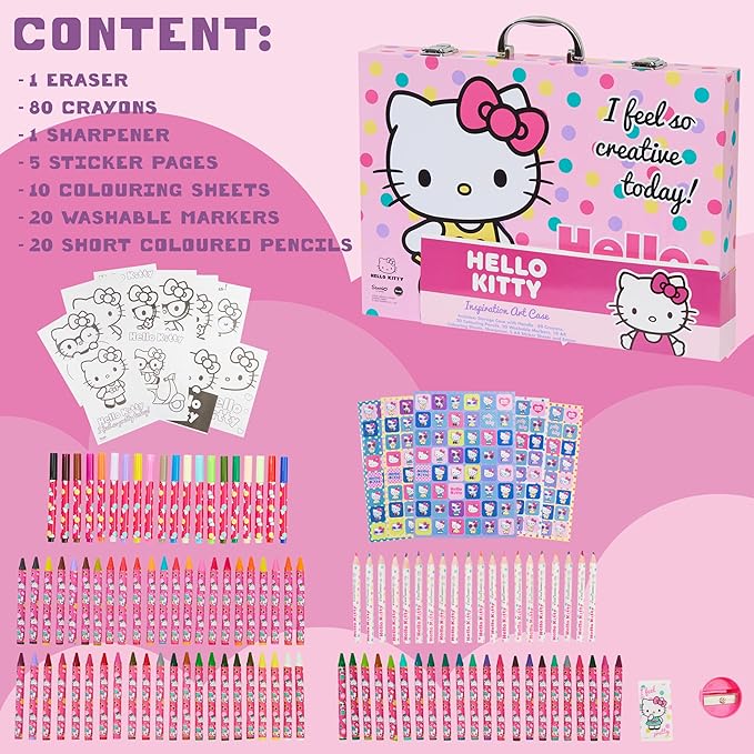 Hello Kitty Colored Pencils Art Supplies Drawing Kit School Supplies Painting Girls Drawing Pencils Art Kit Travel Case with Crayons Arts and Crafts for Kids 4-12