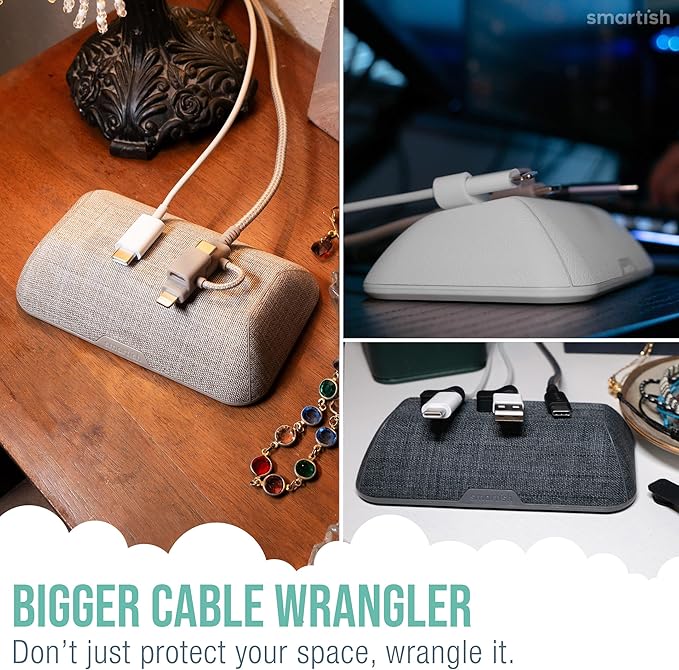 Smartish® Magnetic Cord Holder - Bigger Cable Wrangler Organizer with Magnet Clips for Charger Management on Desktop, Nightstand - Holds 6+ Cables - Black Tie Affair
