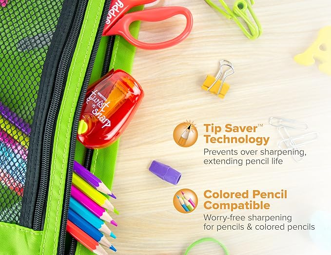 Bostitch Office Twist-n-Sharp Pencil Sharpener, for Kids & Colored Pencils, Assorted Colors (PS1-RED-EC)