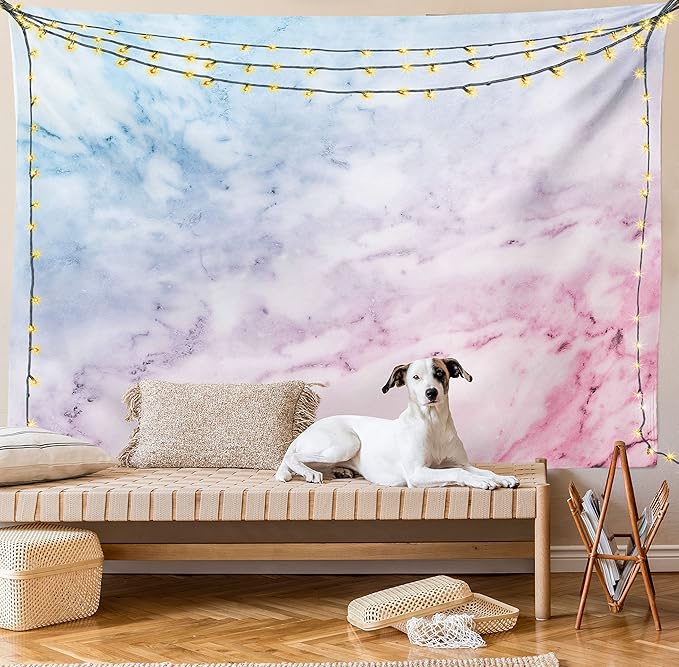 Ambesonne Marble Print Tapestry, Pastel Toned Cloudy Crack Lines Stained Antique Shabby Design, Wall Hanging for Bedroom Living Room Dorm Decor, 40" X 60", Pink