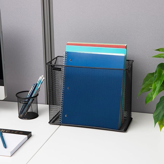 Mind Reader Vertical File Storage, Desktop Organizer, Hanging Files, Office, Metal Mesh, 12.25"L x 5.5"W x 10"H, Black