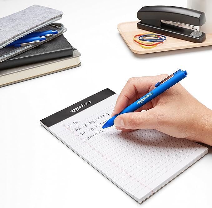 Amazon Basics Retractable Ballpoint Pens with Comfortable Grip for Smooth Writing, Blue Ink, Office and School Supplies, 12-Pack