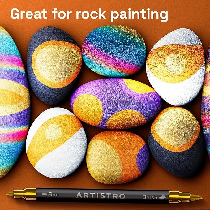 ARTISTRO 36 Metallic Acrylic Paint Markers - Paint Pens for Calligraphy, Brush + Fine Tips - Vision Board Supplies - Kit for Scrapbooking and Journaling - Art Supplies for Adults, Teens, Kids