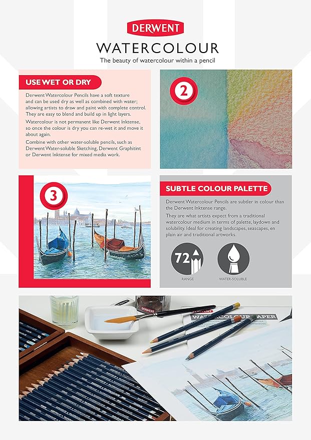Derwent Colored Pencils, Watercolour, Water Color Pencils, Drawing, Art, Metal Tin, 12 Count (32881) (Pack of 2)