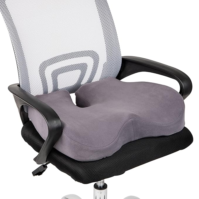 Mind Reader Air-Cloud Memory Foam Seat Cushion, Ergonomic Support for Lower Back, Coccyx, and Hip Pain Relief, Promotes Better Posture, Washable Cover, Gray
