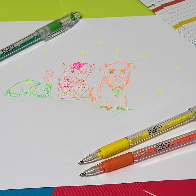 Pentel Solar Pop Neon Gel Pen, 0.6mm Fine Line, Assorted Colors, Pack of 4 (K96BP4M)