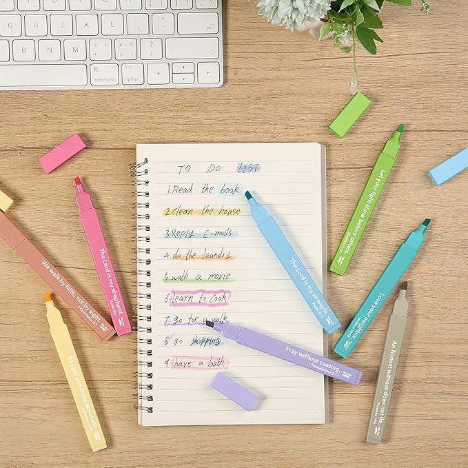 Mr. Pen- Bible Highlighters with Bible Verses, 8 Pack, Assorted Colors, Aesthetic Highlighters, Markers No Bleed Through