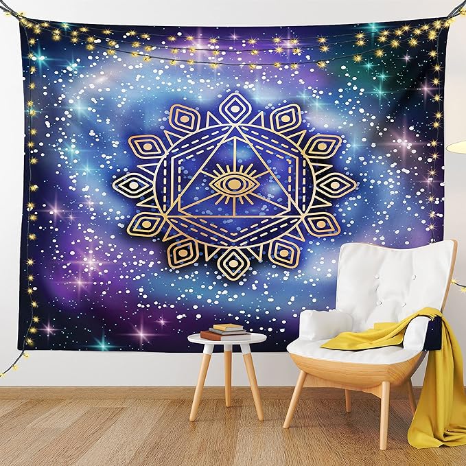 Ambesonne Geometry Tapestry, Celestial and Terrestrial Harmony of Cosmos Mandala Form on Nebula Art, Fabric Wall Hanging Decor for Bedroom Living Room Dorm, 45" X 30", Indigo