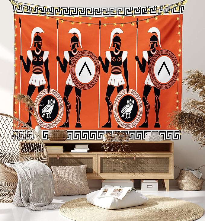 Ambesonne Retro Tapestry, Historical in Greece Theme Cultures, Fabric Wall Hanging Decor for Bedroom Living Room Dorm, 30" X 45", Orange Black White