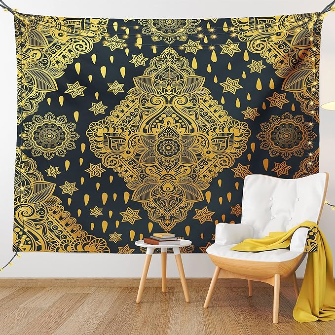 Ambesonne Mandala Tapestry, Bohemian Paisley Ornament Tattoo Vintage Design Print, Fabric Wall Hanging Decor for Bedroom Living Room Dorm, 30" X 45", Charcoal Grey