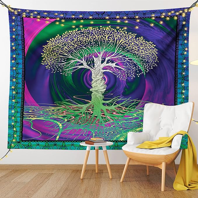 Ambesonne Nature Tapestry, Digital Psychedelic Tree of Life Turning Gothic Background Mystery Display, Fabric Wall Hanging Decor for Bedroom Living Room Dorm, 28" X 23", Fuchsia Purple
