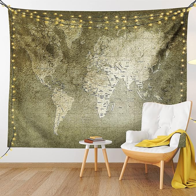 Ambesonne Antique Tapestry, Old World Map Texture Nostalgic Plan Atlas Trace of Life, Fabric Wall Hanging Decor for Bedroom Living Room Dorm, 30" X 45", Khaki Beige