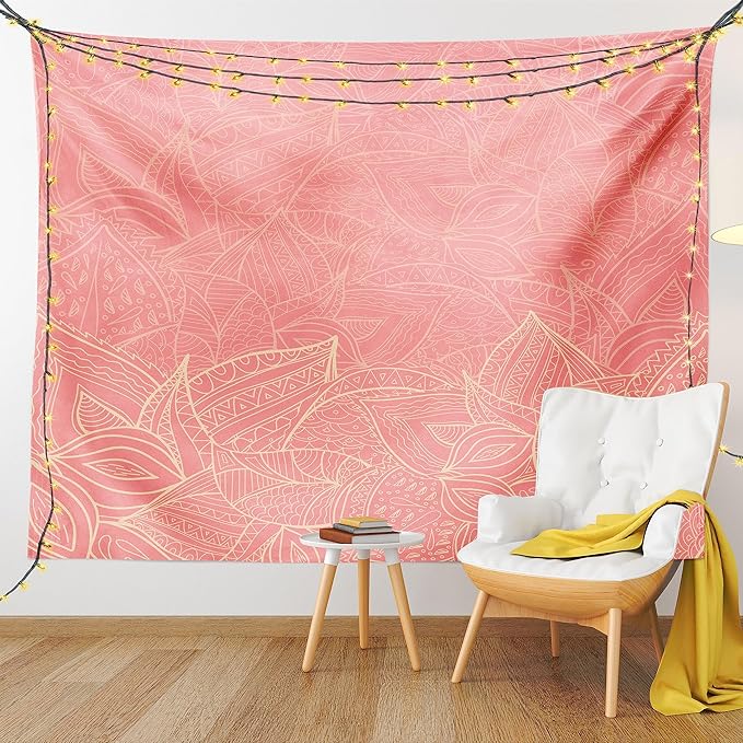 Ambesonne Floral Tapestry, Pastel Toned Nature Inspired Leaf Background Botany Themed Illustration, Fabric Wall Hanging Decor for Bedroom Living Room Dorm, 45" X 30", Peach Coral