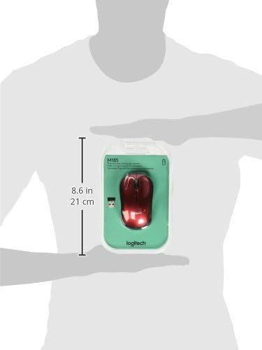 Logitech M185 Wireless Mouse, 2.4GHz with USB Mini Receiver, 12-Month Battery Life, 1000 DPI Optical Tracking, Ambidextrous, Compatible with PC, Mac, Laptop - Red