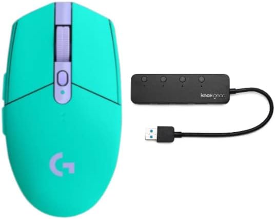 Logitech G305 Lightspeed Wireless Gaming Mouse (Mint) Bundle with 4-Port 3.0 USB Hub (2 Items)