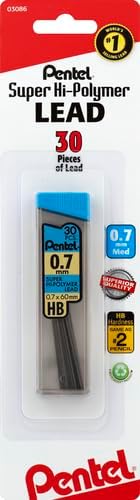 Pentel Super Hi-Polymer Lead Refill 0.7 mm Medium, HB, 30 Pieces of Lead (C27BPHB-K6) (Pack of 2)