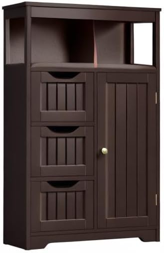 Yaheetech Wood Bathroom Floor Cabinet with 3 Drawers &1 Cupboard, Free Standing Storage Organizer Hallway Entryway Cabinet for Living Room Kitchen, Espresso