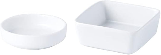 NatSumeBasics 2pcs Ceramic Paper Clip Holder Set Round and Square Paper Clips Dispenser Kit Cute White Bowl and Plate for Desk Organizer Accessories and Home School Office Supplies (White)
