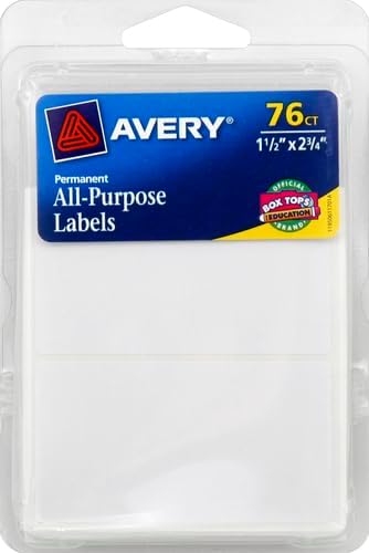 Avery Multi-Use Permanent Labels, 1.5" x 2.75", White, Non-Printable, 76 Blank Labels Total (6117)