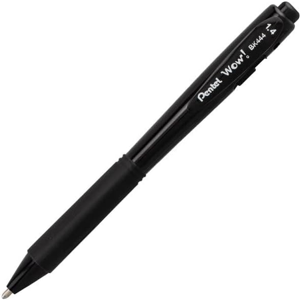 Pentel Wow! Retractable Super Smooth Ballpoint Pen, (1.4mm) Bold Line, Triangular Barrel, Black Ink, 12 Pack