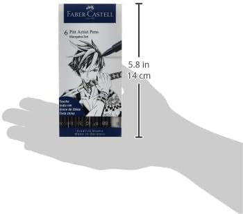 Faber-Castell Pitt Artist Pen Mangaka Wallet - 6 India Ink Manga Illustration Artist Markers (Black & Grey)
