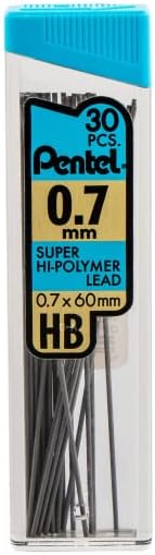 Pentel Super Hi-Polymer HB 7mm Lead Refill Pack - 6 Packs of 30 Leads & 3 Packs of 4 Latex-Free White Erasers - Mechanical Pencil Refills