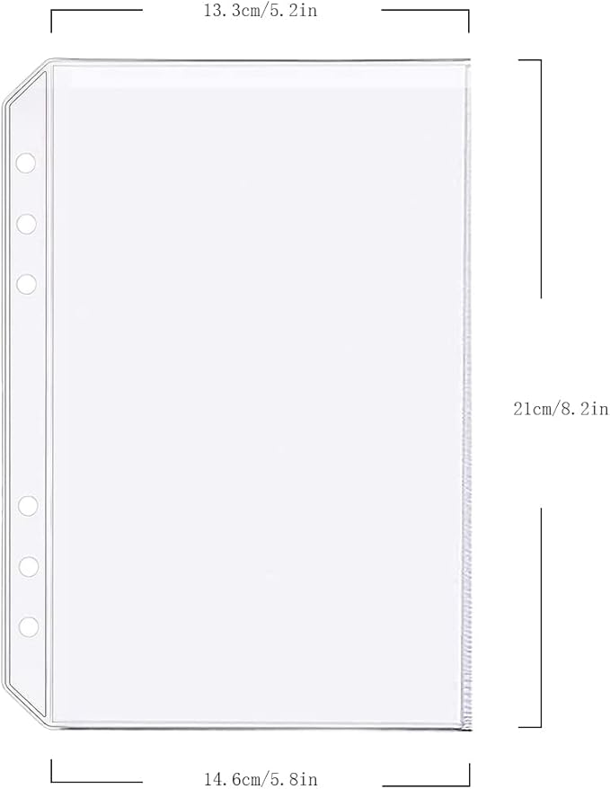 6 Pack A5 6 Holes Binder Pockets Plastic Binder Folders Waterproof 6 Holes Holder for Receipt Ticket (Pocket, A5)