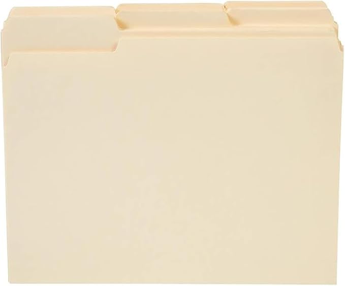 Staples File Folders, Letter Size, 1/3‑Cut Tabs, Assorted Positions, Manila, Durable Paper Stock, 100/Pack
