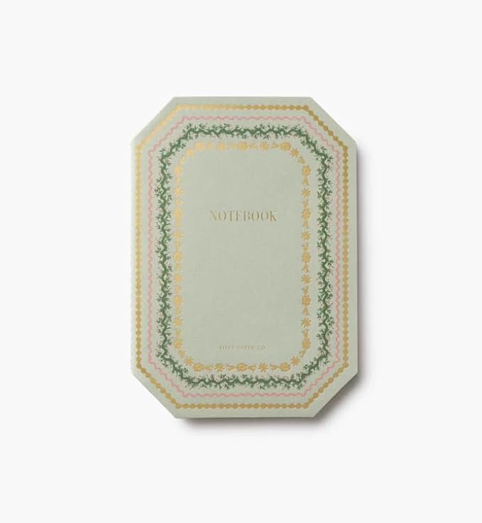 RIFLE PAPER CO. Gemma Stitched Notebook Set, 8.5" L x 6" W, Set Of 3, 64 Ruled Pages With Gold Ink, Full-Color Die-Cut Canvas Cover With White Text Paper Interior