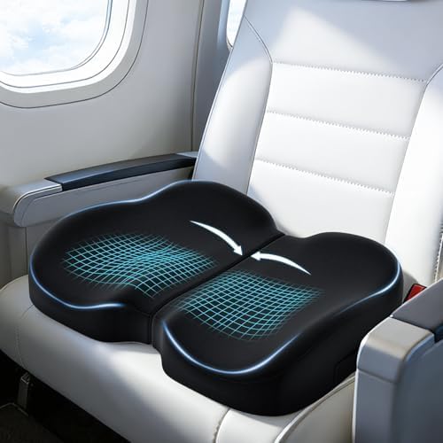 A-Pce Foldable Travel Seat Cushion-with Built-in Handles，Memory Foam Cushions for Relief of Lower Back, Sciatic, Butt and Tailbone Pain-for Home & Office Use, Perfect for Travel or Driving-Black