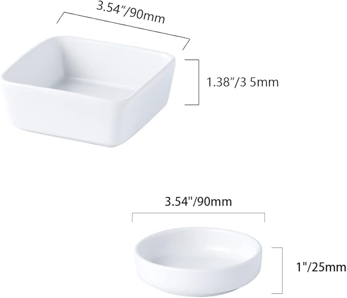 NatSumeBasics 2pcs Ceramic Paper Clip Holder Set Round and Square Paper Clips Dispenser Kit Cute White Bowl and Plate for Desk Organizer Accessories and Home School Office Supplies (White)