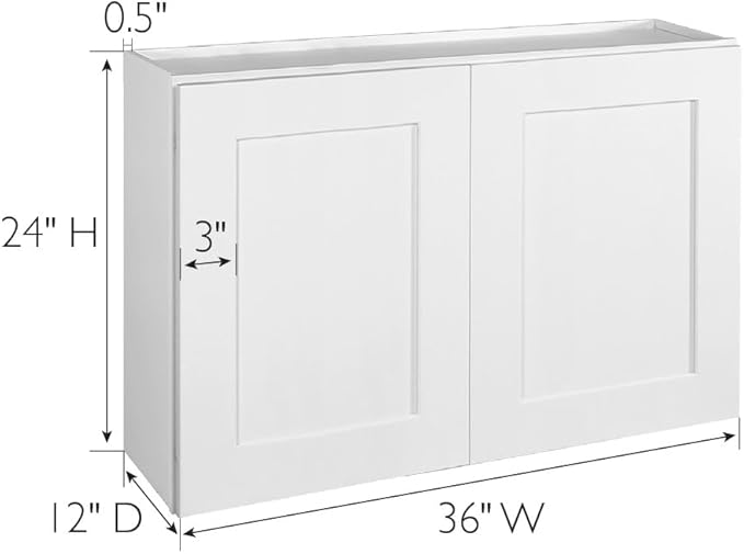 Design House Brookings Shaker Fully Assembled Wall Kitchen Cabinet W3624, 36 W x 12 D x 24 H, Painted White, Solid Wood, Design House, 613414