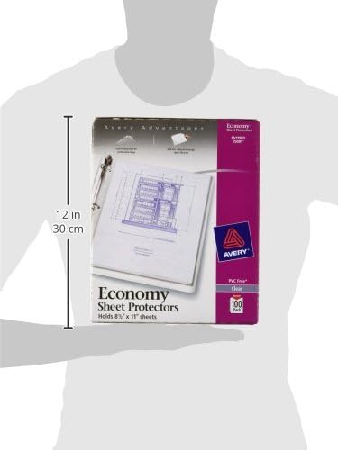 Avery Economy Weight Sheet Protectors, Acid Free, 8.5" x 11", 100 per Pack, 100 Clear Document Protectors Total (75091)