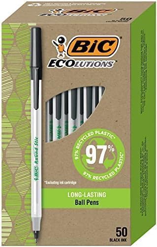 BIC Round Stic Ballpoint Pens, Medium Point 1.0mm, Black Ink | 97% Recycled Plastic | 50-Count, Pack of 9