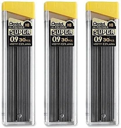 Pentel Super Hi-Polymer Lead Refills, 0.9 mm, 90 Pieces (C29BPHB3)