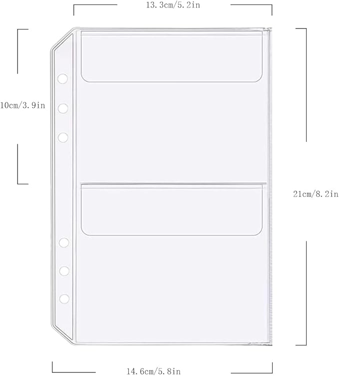 6 Pack A5 6 Holes Binder 2 Pockets Plastic Binder Folders Waterproof 6 Holes Holder for Receipt Ticket (2 Pocket, A5)