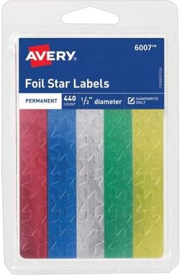 Avery Foil Star Labels, 1/2", Assorted Colors, Non-Printable, 440 Labels Per Pack, 36 Packs, 15,840 Star Stickers Total (6007)