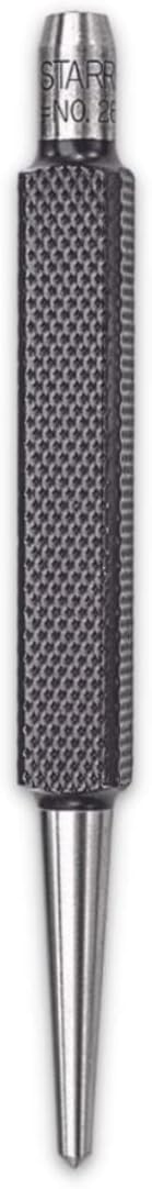 Starrett Steel Center Punch with Square Shank and Knurled Finger Grip - Hardened and Tempered Steel, 4" Length, 1/8" Diameter Tapered, 3/8" Square Thickness - 264D