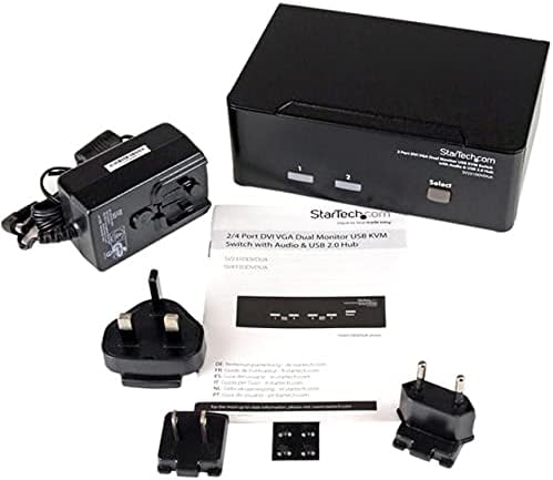 StarTech.com 2 Port KVM Switch - DVI and VGA w/ Audio and USB 2.0 Hub – Dual Monitor / Display / Screen KVM Switch - DVI VGA , TAA (SV231DDVDUA)