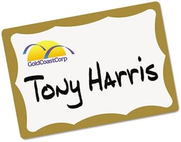 Avery Customizable Name Tags, 2-1/3" x 3-3/8", White with Gold Border, 100 Removable Name Badges (05146)