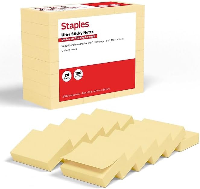 Staples Ultra Sticky Notes, 1 3/8" x 1 7/8", Sunshine Colors, 2400 Sheets – Strong‑Hold Mini Notes for Tabs, Labels & Quick Reminders