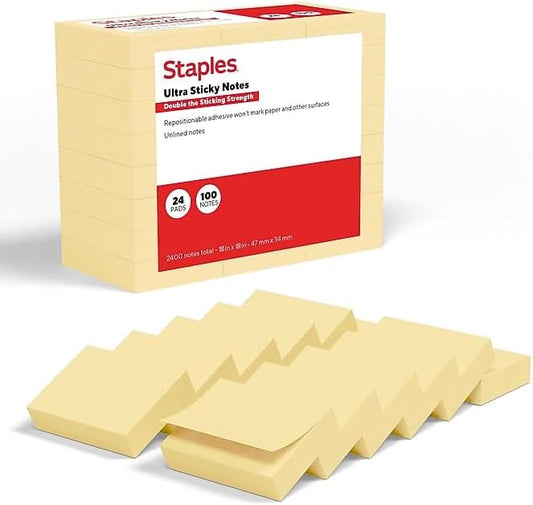 Staples Ultra Sticky Notes, 1 3/8" x 1 7/8", Sunshine Colors, 2400 Sheets – Strong‑Hold Mini Notes for Tabs, Labels & Quick Reminders