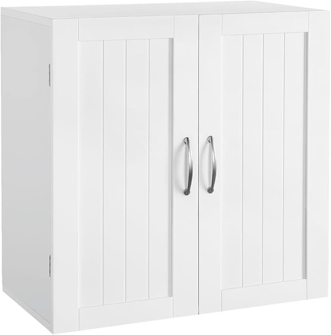 Yaheetech Bathroom Wall Cabinet with Adjustable Shelf, Kitchen Storage Cupboard Cabinet with 2 Doors, Wall Mount Medicine Cabinet for Living Room, Laundry, White